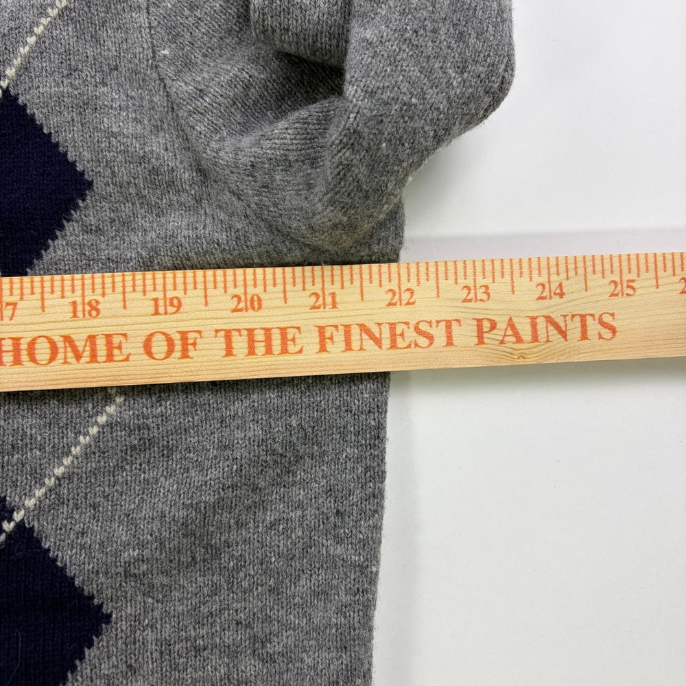 J.Crew Argyle V-Neck Sweater Mens Medium Grey Lambswool Preppy Classic - Picture 6 of 8